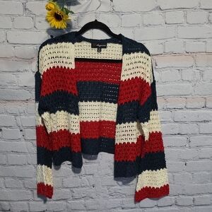 33 Degrees Button Cardigan Red, Blue, and Cream Striped Sz M